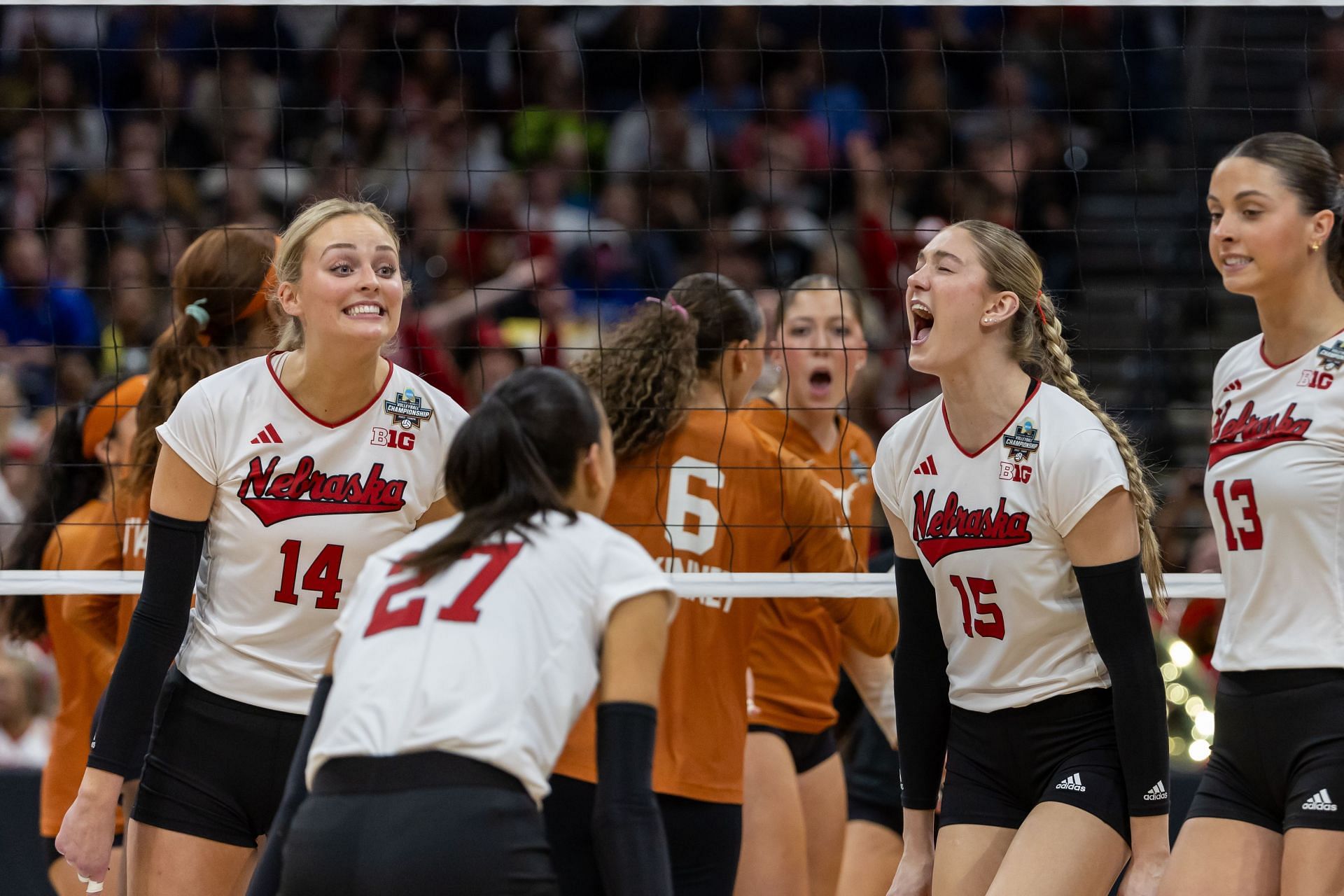 Nebraska Volleyball's middle blocker Andi Jackson during the NCAA Division I Women's Volleyball Championship match in Tampa, Florida. (Photo via Getty Images)